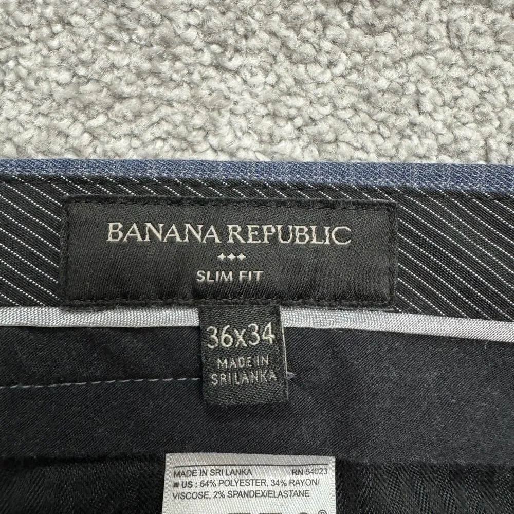 Banana Republic Slim Fit Dress Pants Mens 36x34 Blue Grid Check Stretch Trouser